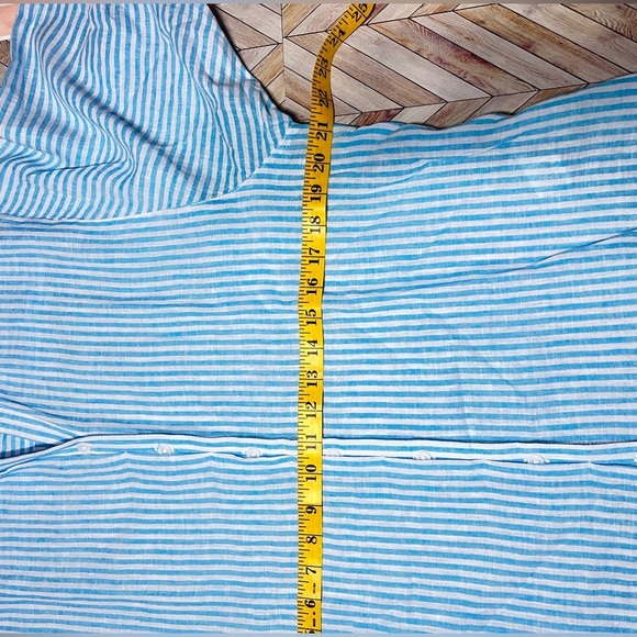 BEACH LUNCH LOUNGE Linen Button Up Top Swim Cover Up Blue White Stripes Coastal - Picture 7 of 9